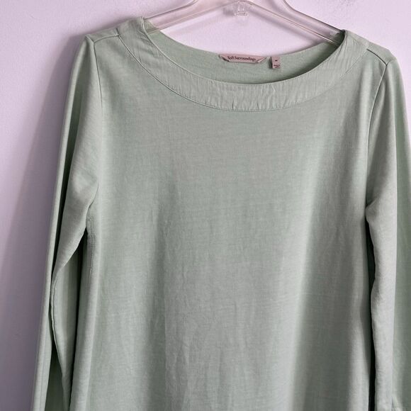 Soft Surroundings Sweatshirt M Seafoam Green Tie Cuffs Boat Neck Beachy Top - Picture 3 of 10